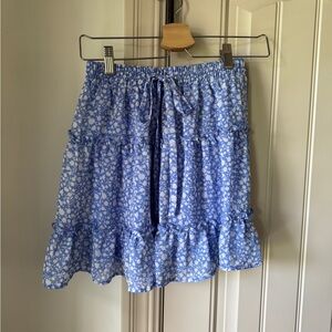 Blue Floral Skirt with Elastic Waist